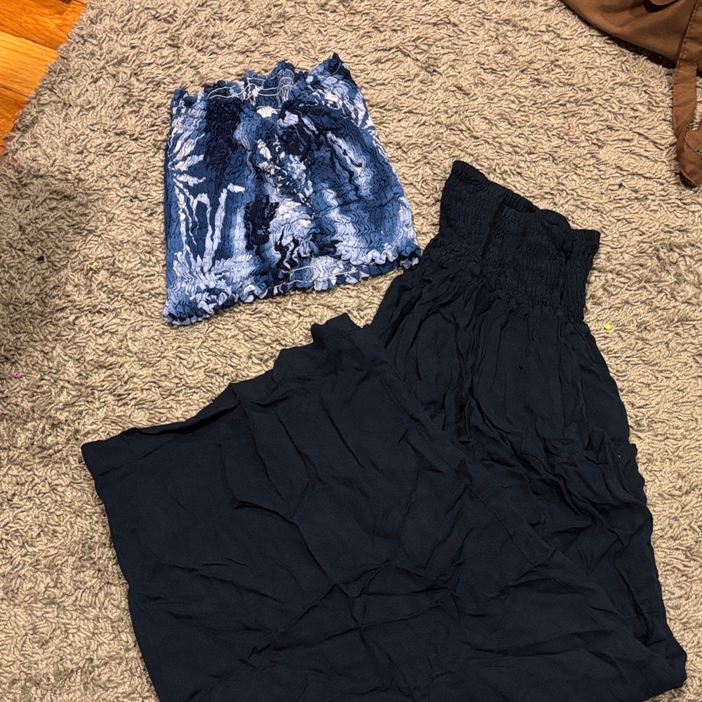 Blue and Navy Blue Flowy Pant Set